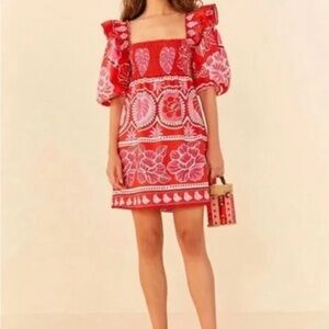 Farm Rio Summer Sunrise Red and Pink Floral Women's Dress